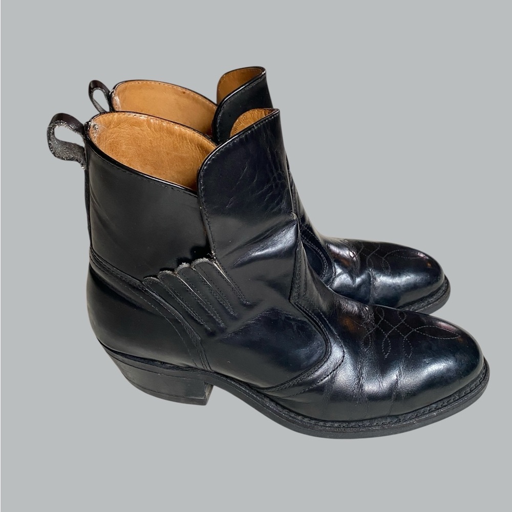 Double H Black cowboy style wing Leather Men's Ankle Boots 8.5 US
